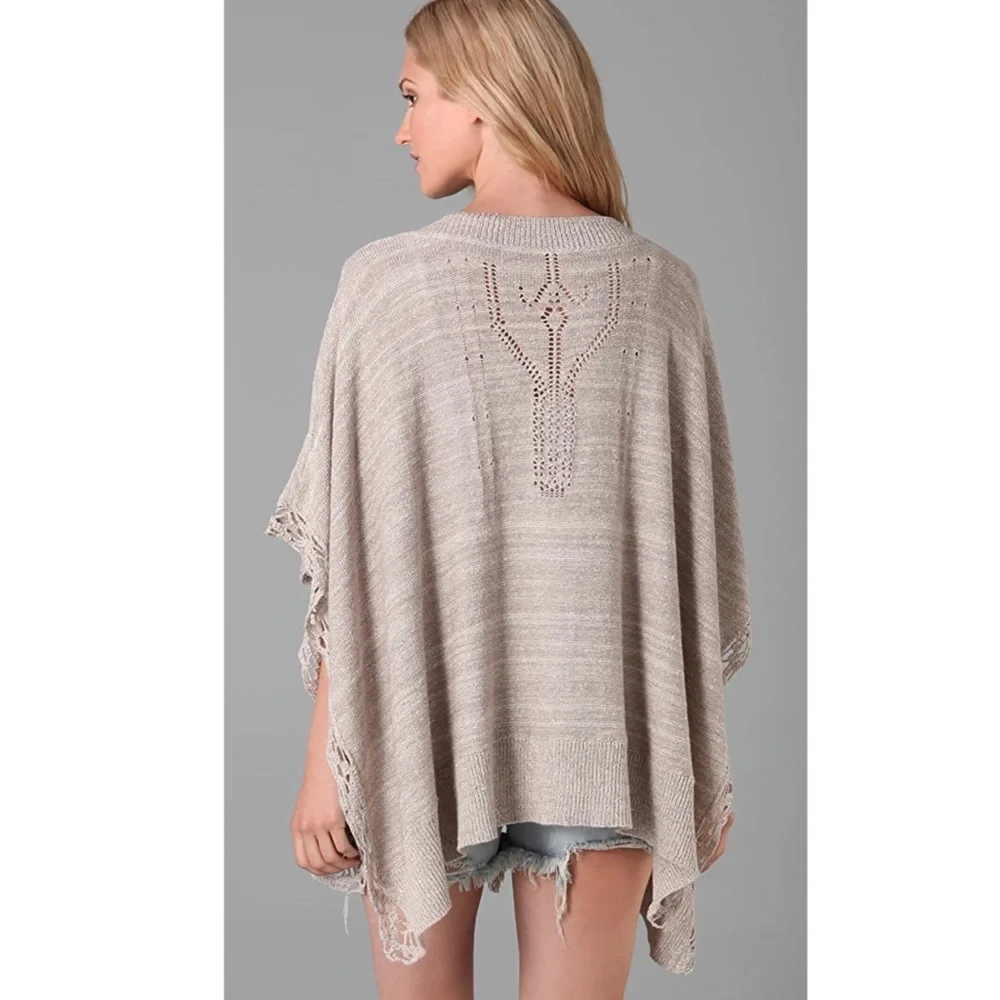 Vintage Free People Silk & Cotton Blend Oatmeal Poncho Cape Onesize